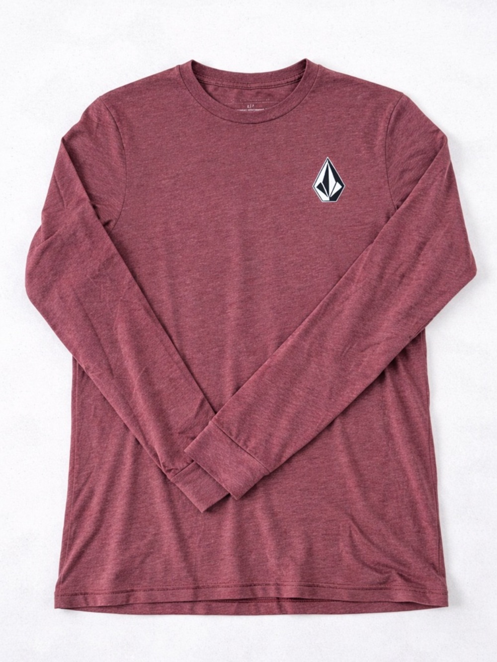 Volcom Long Sleeve Tee Burgundy Heather Back Logo Skater Shirt Size Small